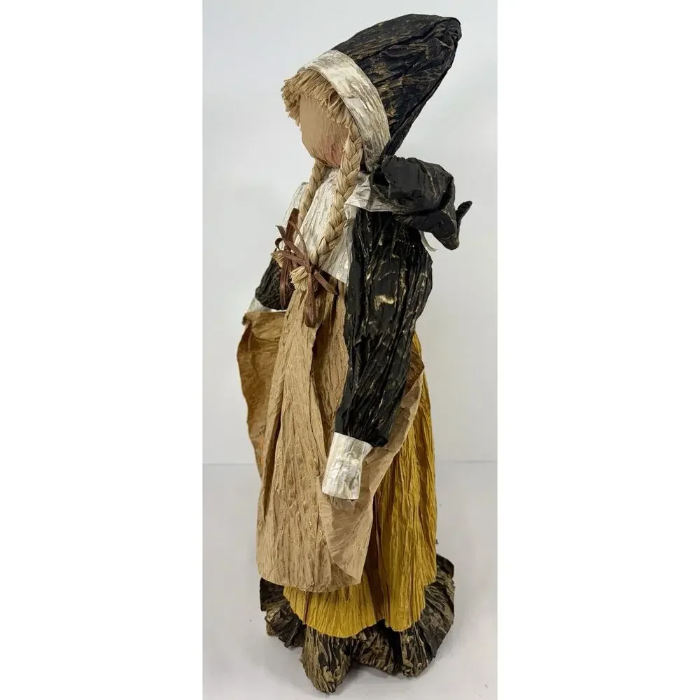 Vintage Paper Twist Pilgrim Woman Figurine Pumpkins Rustic‎ Thanksgiving Decor